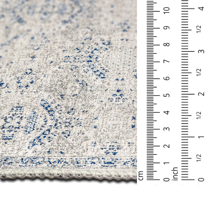 Transitional Blue And White Machine Washable Cotton Area Rug - The Rug Decor