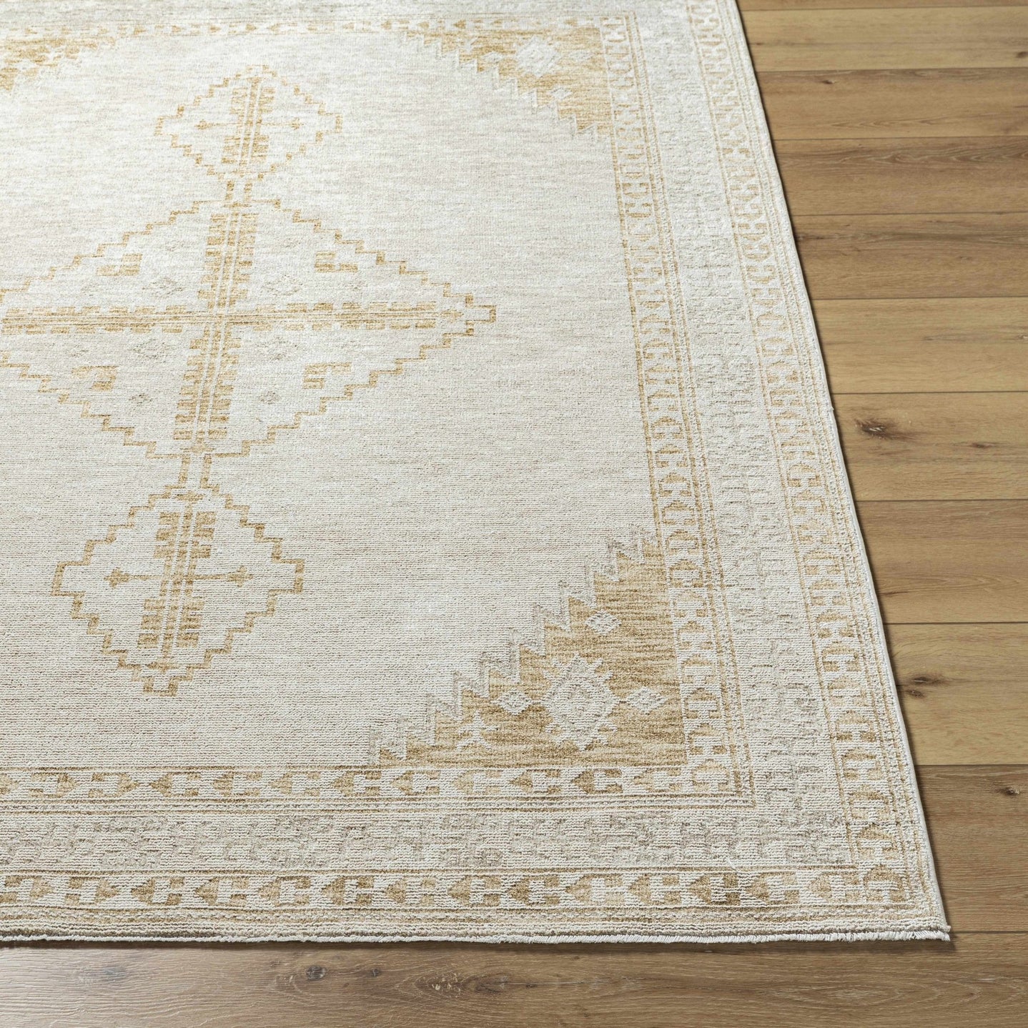 Transitional Bohemian Design Tan Machine Woven Rug - The Rug Decor