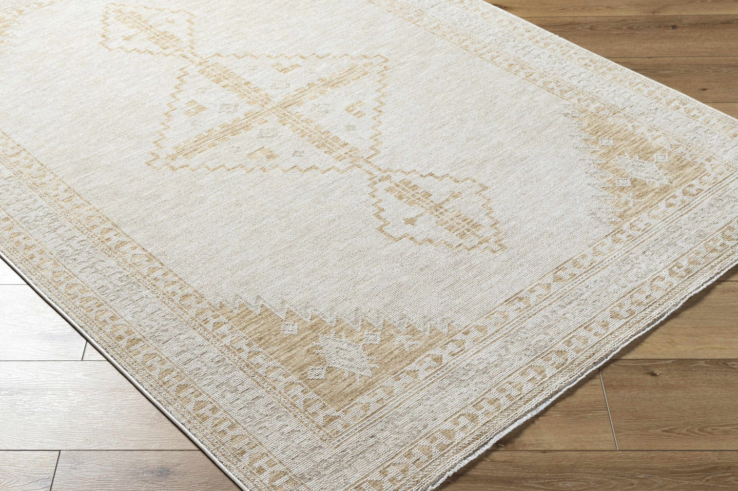 Transitional Bohemian Design Tan Machine Woven Rug - The Rug Decor