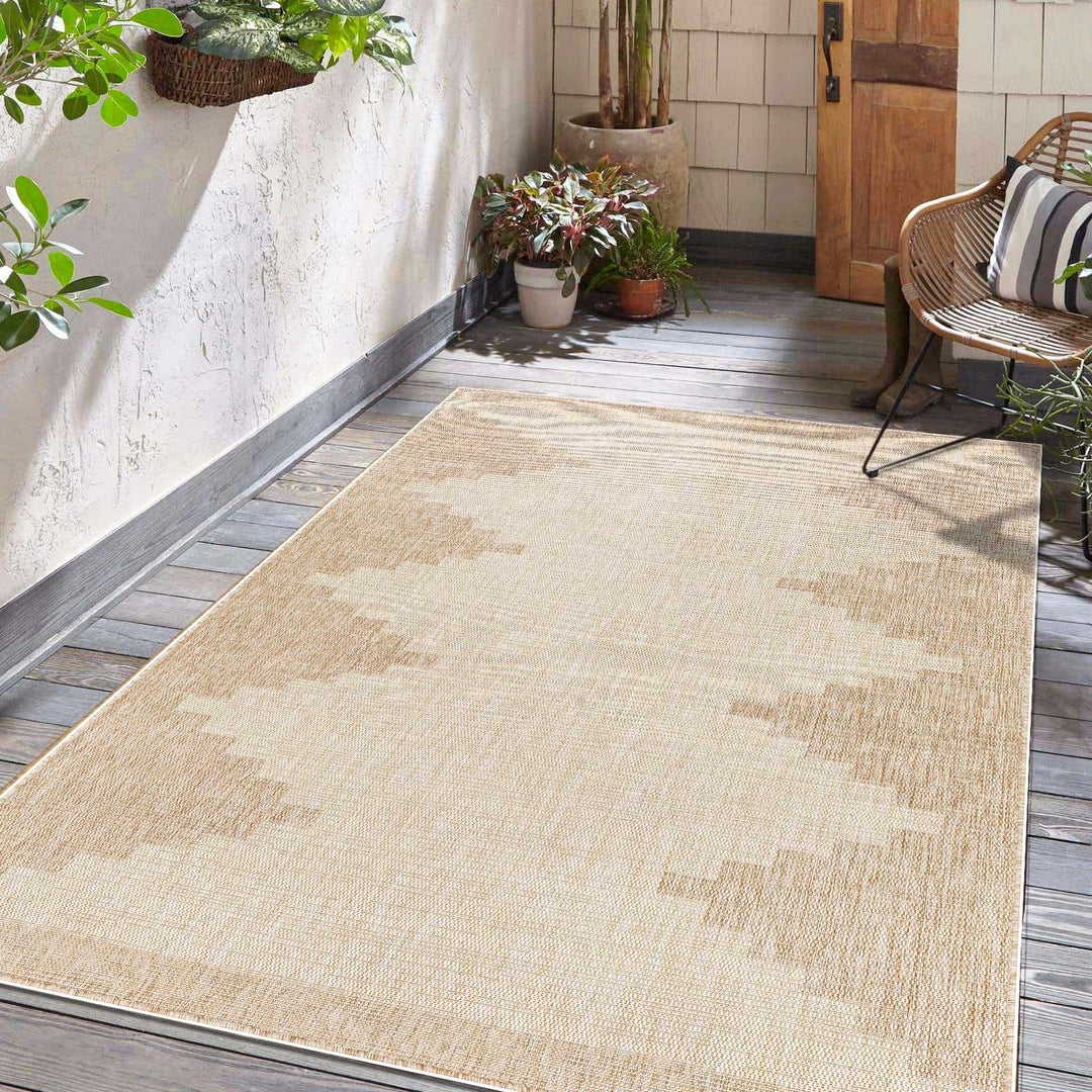 Transitional Camel and Beige Bohemian Machine Woven Area Rug - The Rug Decor