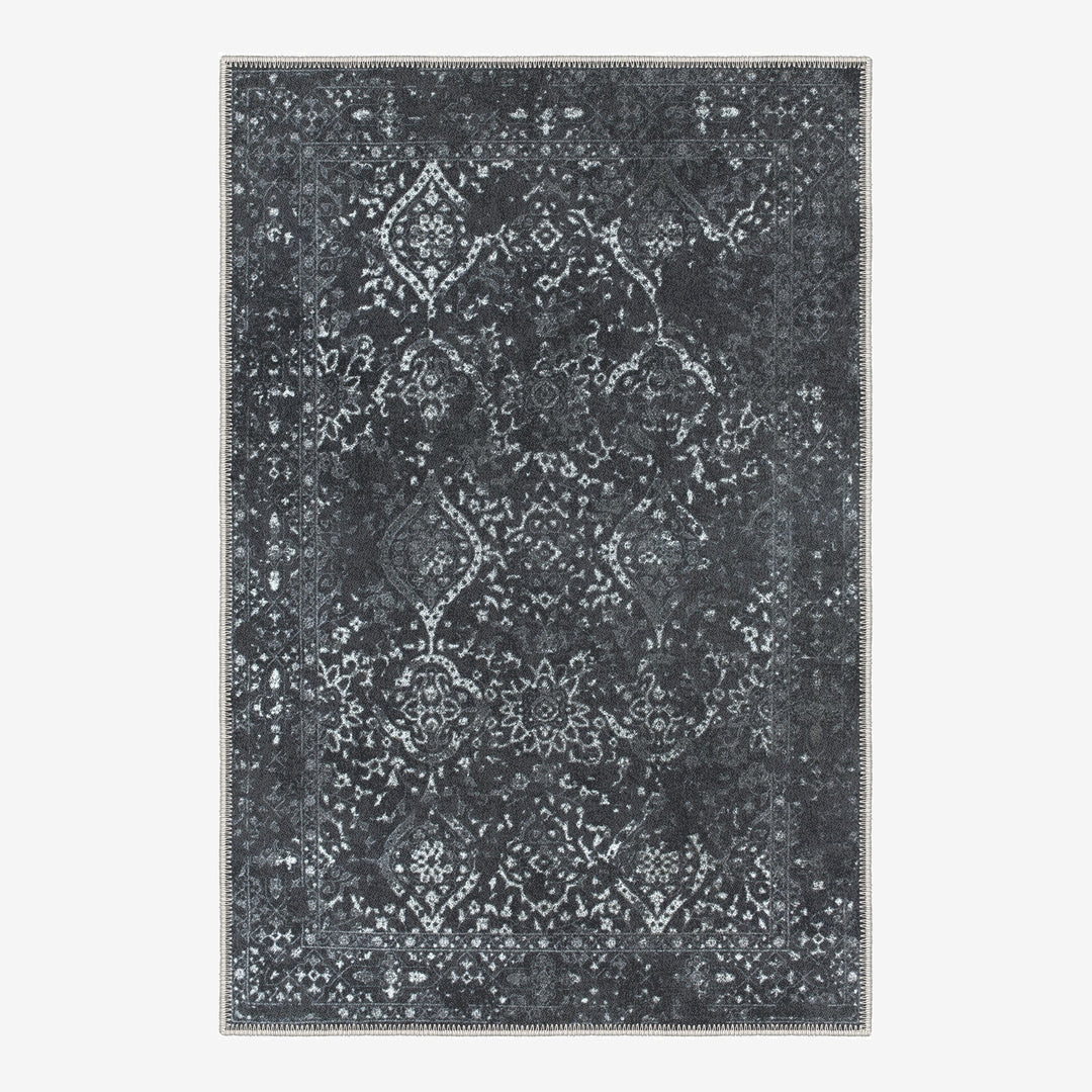 Transitional Design Charcoal Machine Washable Cotton Area Rug - The Rug Decor