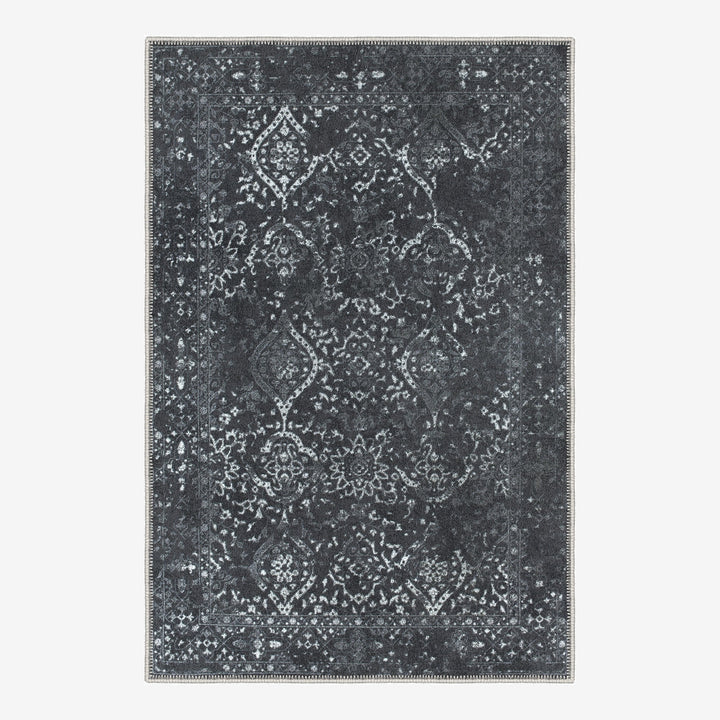 Transitional Design Charcoal Machine Washable Cotton Area Rug - The Rug Decor