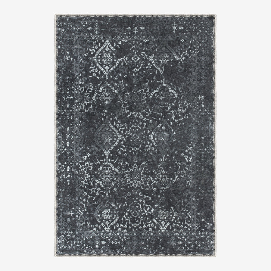 Transitional Design Charcoal Machine Washable Cotton Area Rug - The Rug Decor