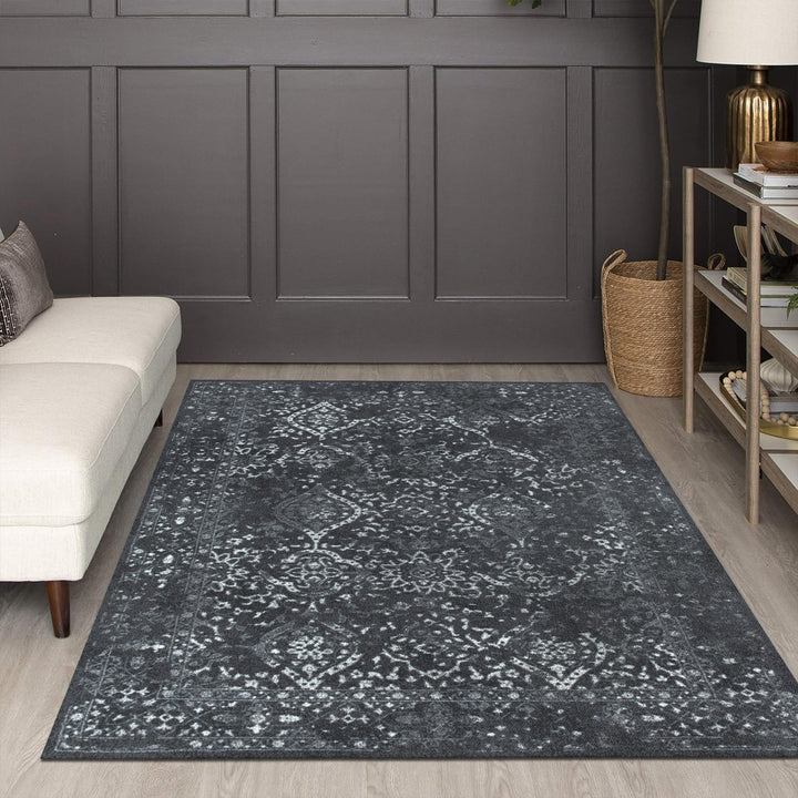 Transitional Design Charcoal Machine Washable Cotton Area Rug - The Rug Decor