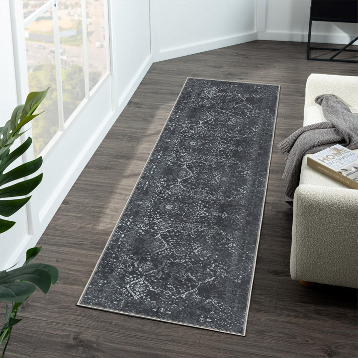 Transitional Design Charcoal Machine Washable Cotton Area Rug - The Rug Decor