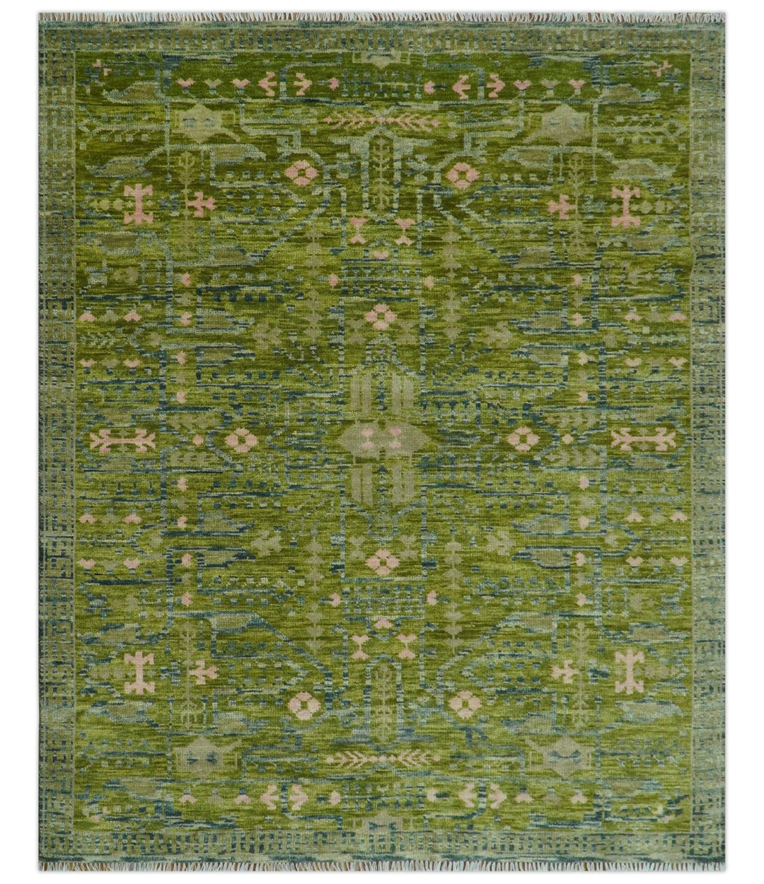 Transitional Design Green And Blue Hand Knotted Custom Made Wool Rug - The Rug Decor