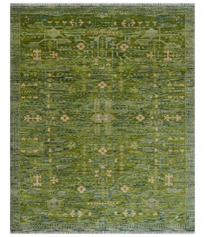 Transitional Design Green And Blue Hand Knotted Custom Made Wool Rug - The Rug Decor