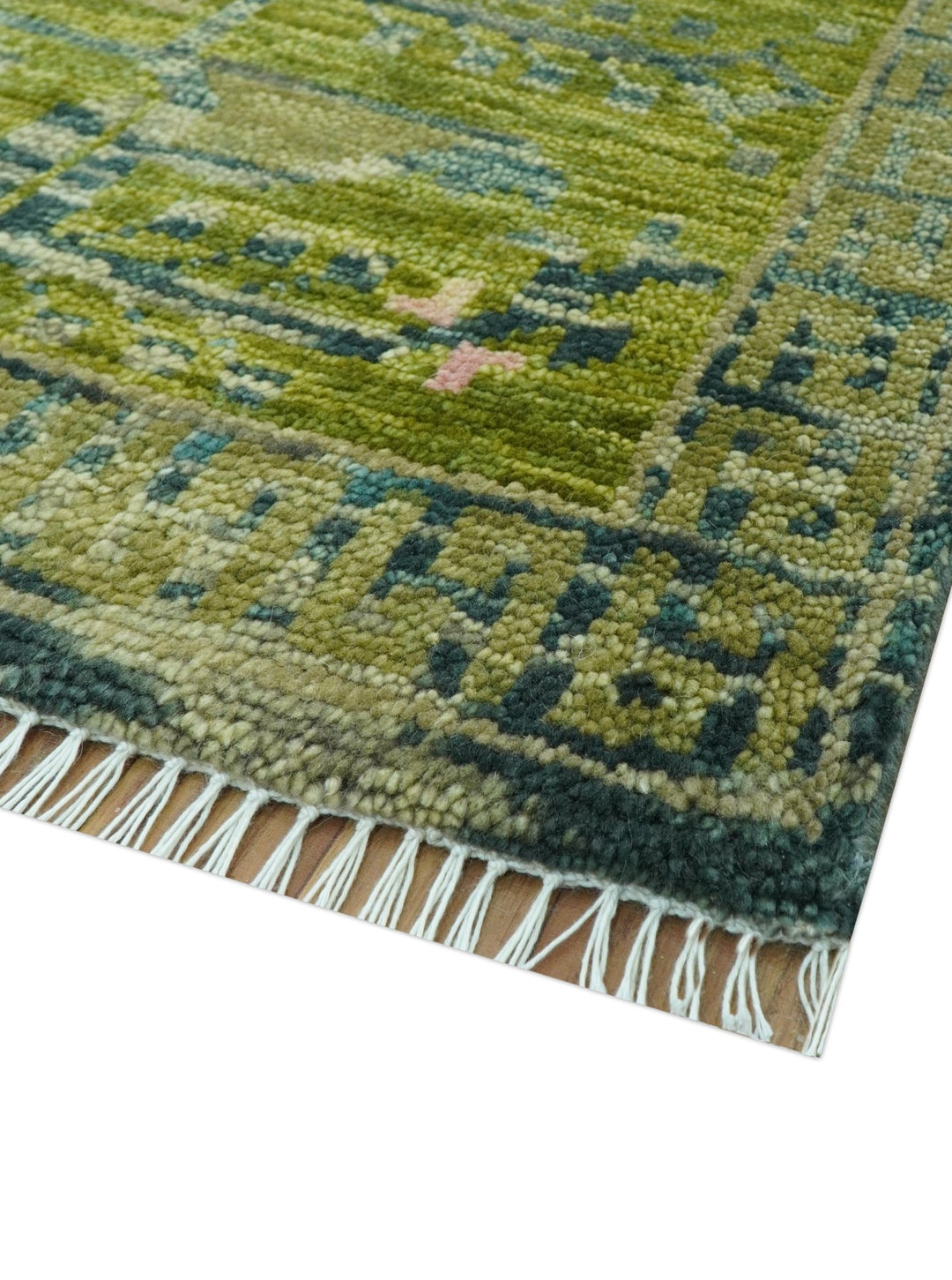 Transitional Design Green And Blue Hand Knotted Custom Made Wool Rug - The Rug Decor