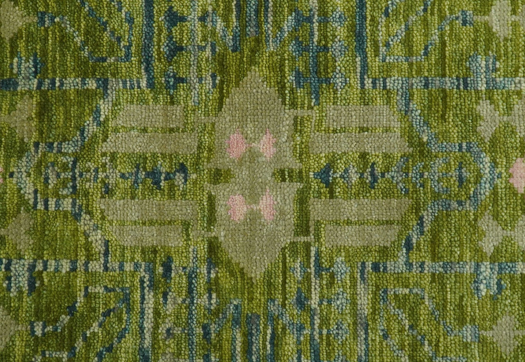 Transitional Design Green And Blue Hand Knotted Custom Made Wool Rug - The Rug Decor