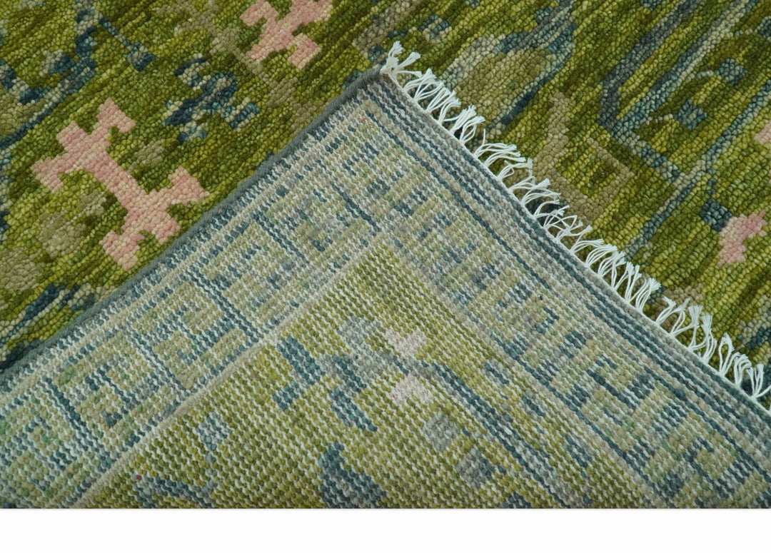 Transitional Design Green And Blue Hand Knotted Custom Made Wool Rug - The Rug Decor