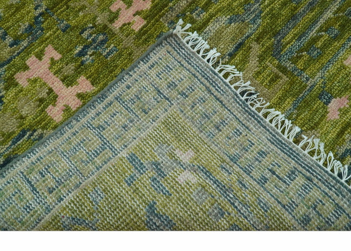 Transitional Design Green And Blue Hand Knotted Custom Made Wool Rug - The Rug Decor
