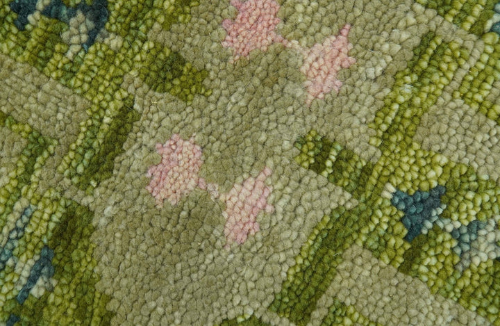 Transitional Design Green And Blue Hand Knotted Custom Made Wool Rug - The Rug Decor