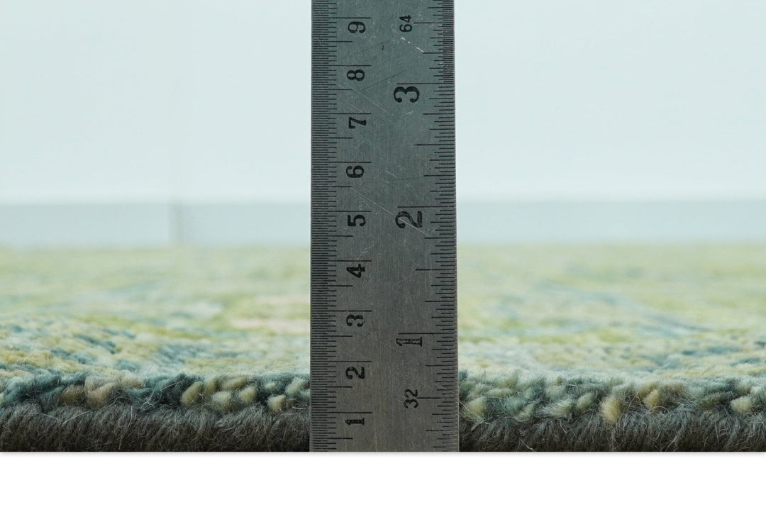 Transitional Design Green And Blue Hand Knotted Custom Made Wool Rug - The Rug Decor