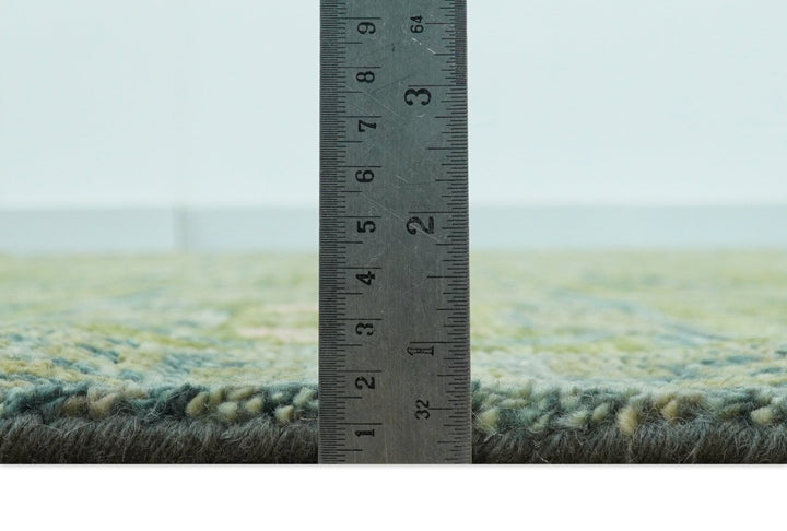 Transitional Design Green And Blue Hand Knotted Custom Made Wool Rug - The Rug Decor