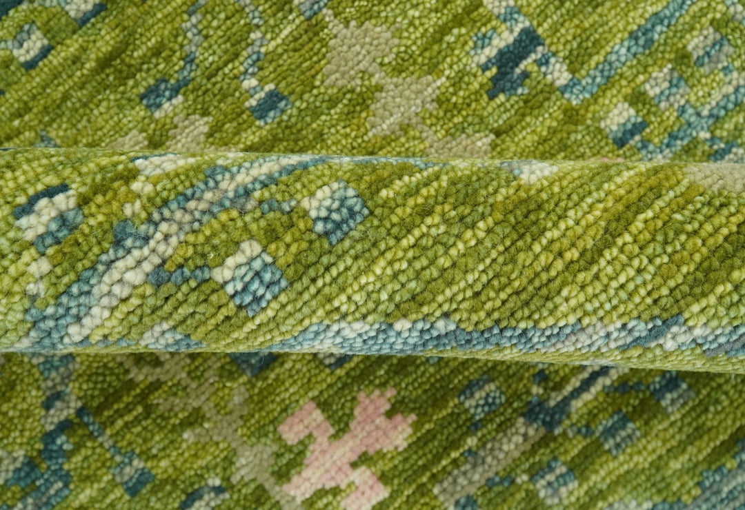 Transitional Design Green And Blue Hand Knotted Custom Made Wool Rug - The Rug Decor