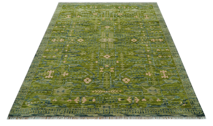 Transitional Design Green And Blue Hand Knotted Custom Made Wool Rug - The Rug Decor