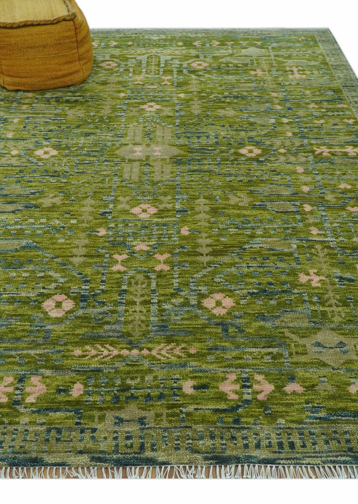 Transitional Design Green And Blue Hand Knotted Custom Made Wool Rug - The Rug Decor