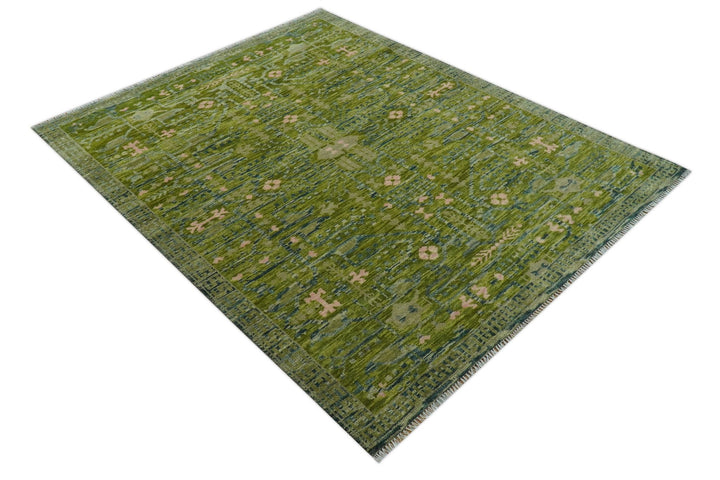 Transitional Design Green And Blue Hand Knotted Custom Made Wool Rug - The Rug Decor