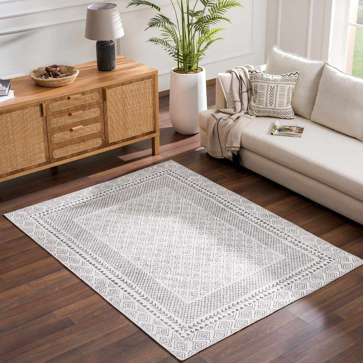 Transitional Design Ivory And Charcoal Washable Area Rug - The Rug Decor