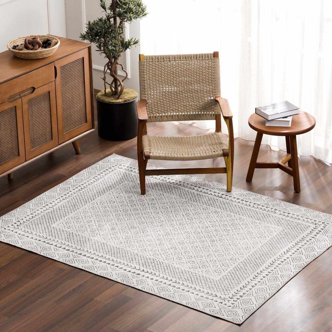 Transitional Design Ivory And Charcoal Washable Area Rug - The Rug Decor