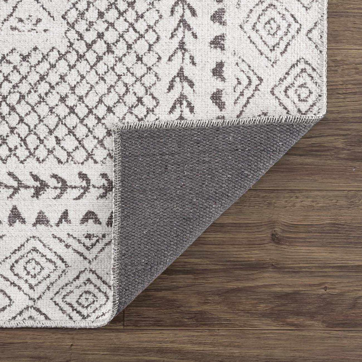 Transitional Design Ivory And Charcoal Washable Area Rug - The Rug Decor