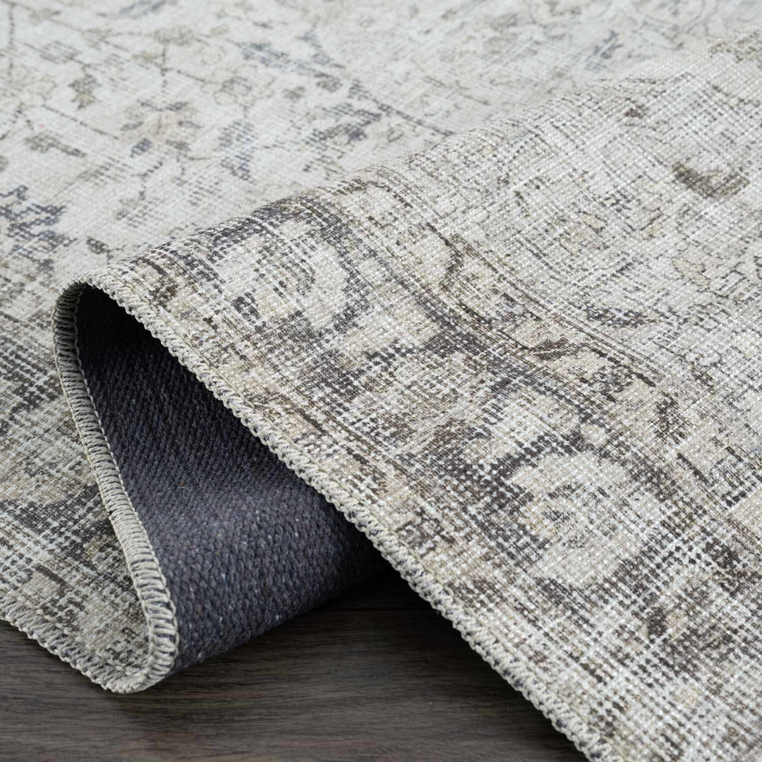 Transitional distressed Style Gray Washable Rug - The Rug Decor
