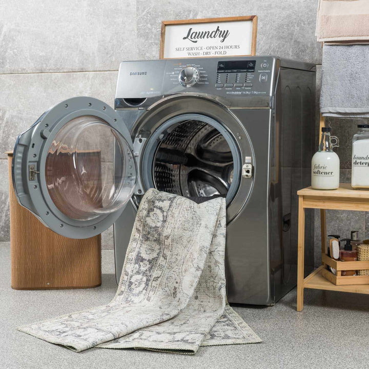 Transitional distressed Style Gray Washable Rug - The Rug Decor