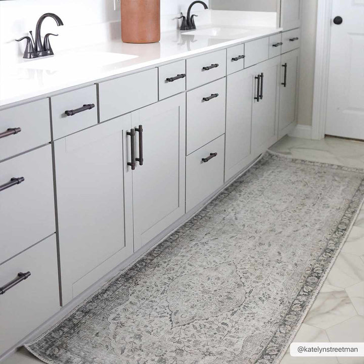 Transitional distressed Style Gray Washable Rug - The Rug Decor