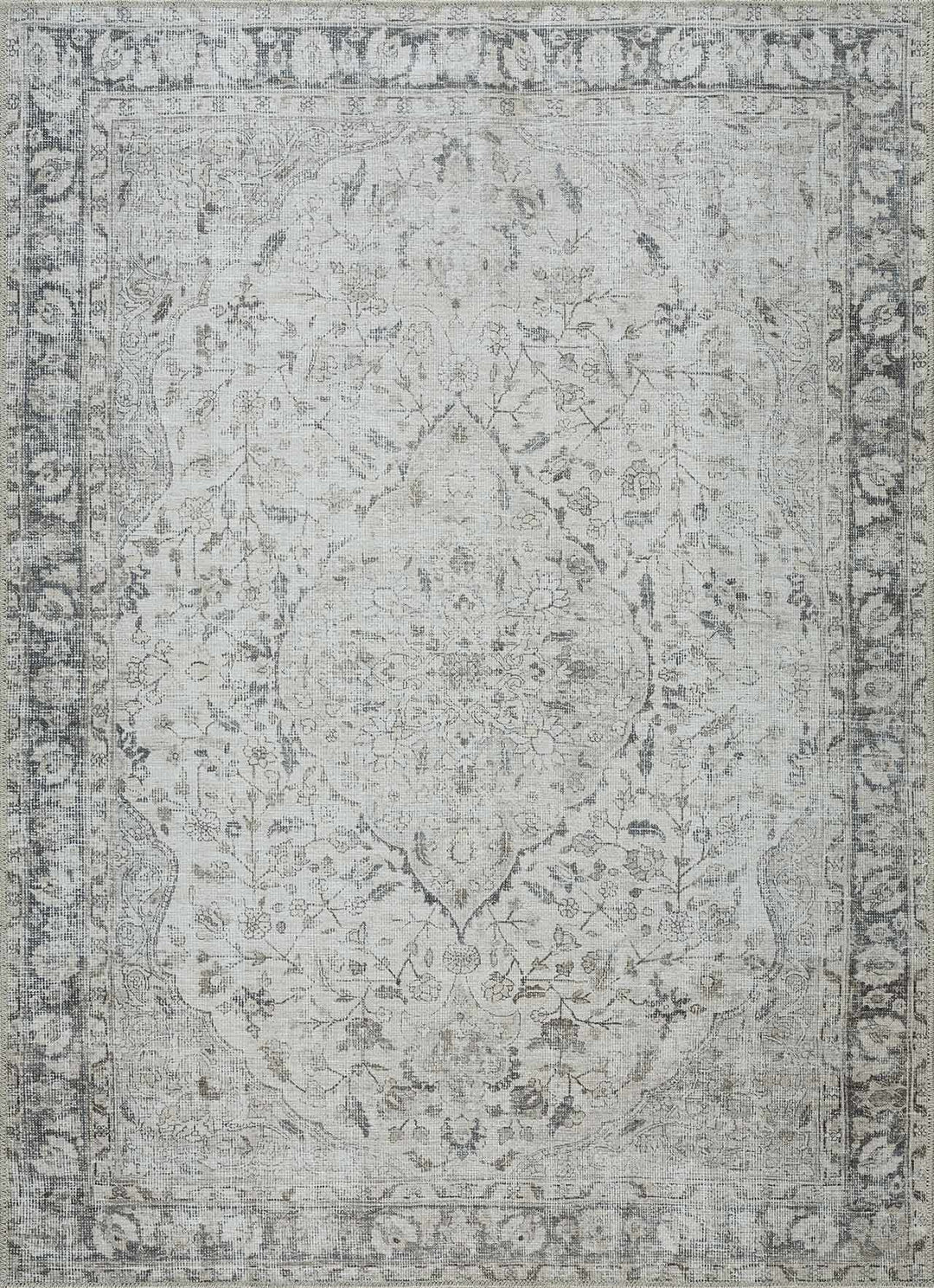 Transitional distressed Style Gray Washable Rug - The Rug Decor