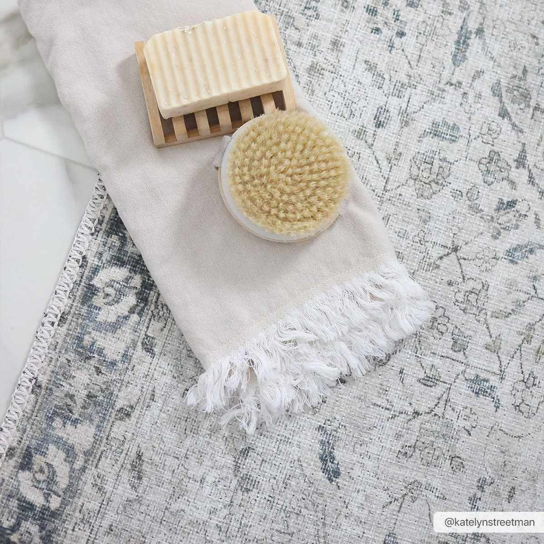 Transitional distressed Style Gray Washable Rug - The Rug Decor