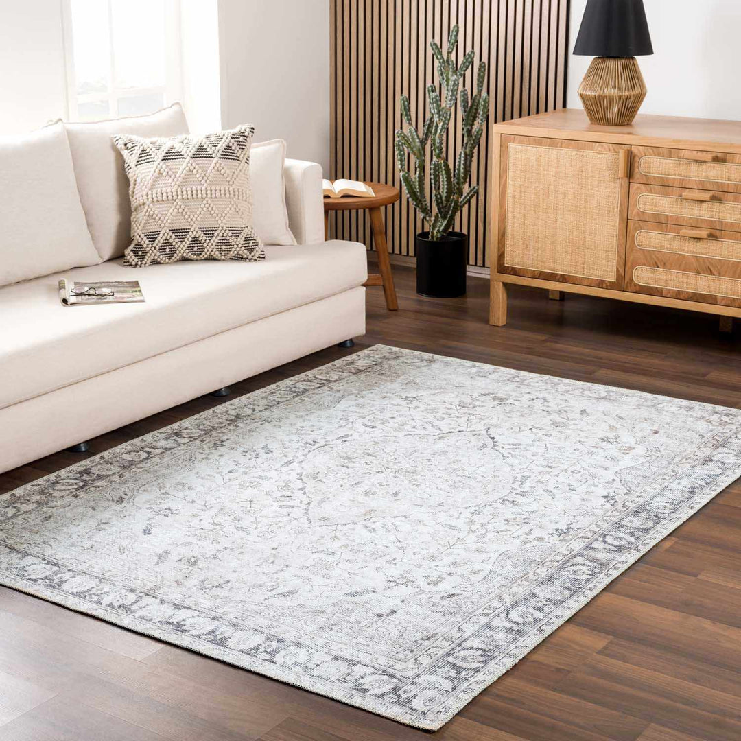 Transitional distressed Style Gray Washable Rug - The Rug Decor