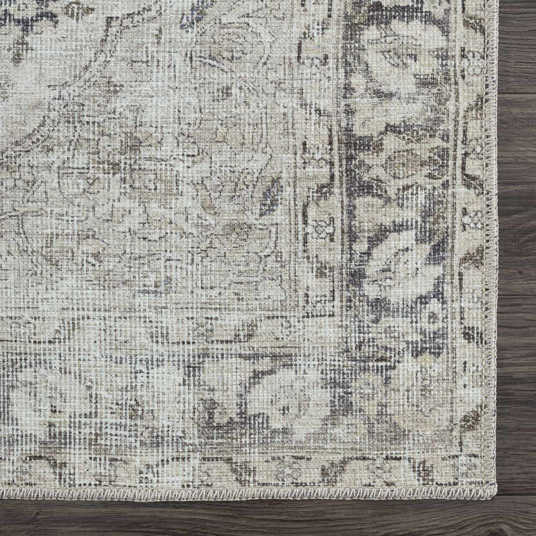 Transitional distressed Style Gray Washable Rug - The Rug Decor