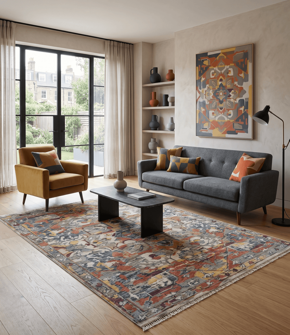 Transitional Ivory, Rust, Yellow Custom Made Turkish Design wool Area Rug - The Rug Decor