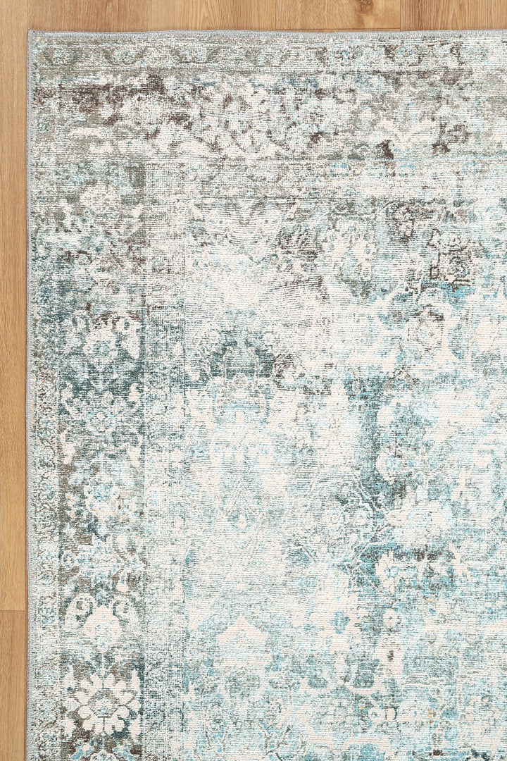 Transitional Machine Washable Gray And Blue Rug - The Rug Decor