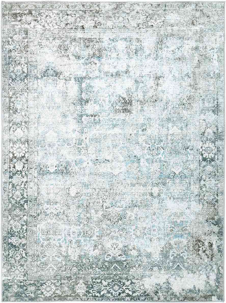 Transitional Machine Washable Gray And Blue Rug - The Rug Decor