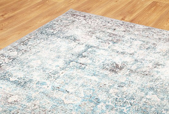 Transitional Machine Washable Gray And Blue Rug - The Rug Decor
