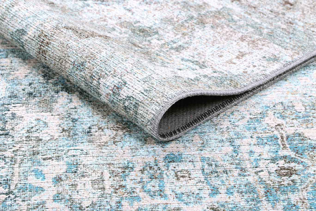 Transitional Machine Washable Gray And Blue Rug - The Rug Decor