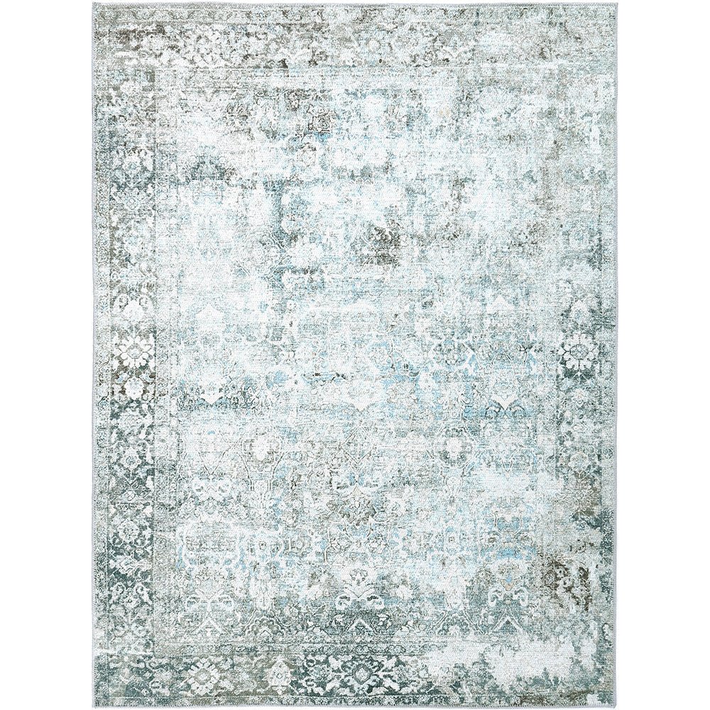 Transitional Machine Washable Gray And Blue Rug - The Rug Decor