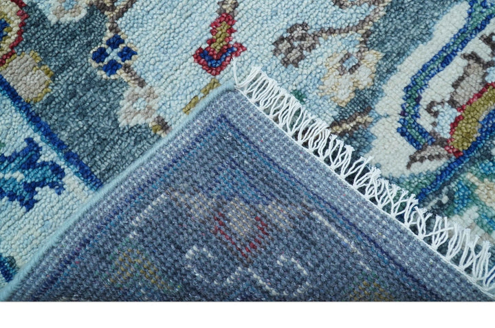 Transitional Oushak Design Red And Blue Hand Knotted Wool Rug - The Rug Decor