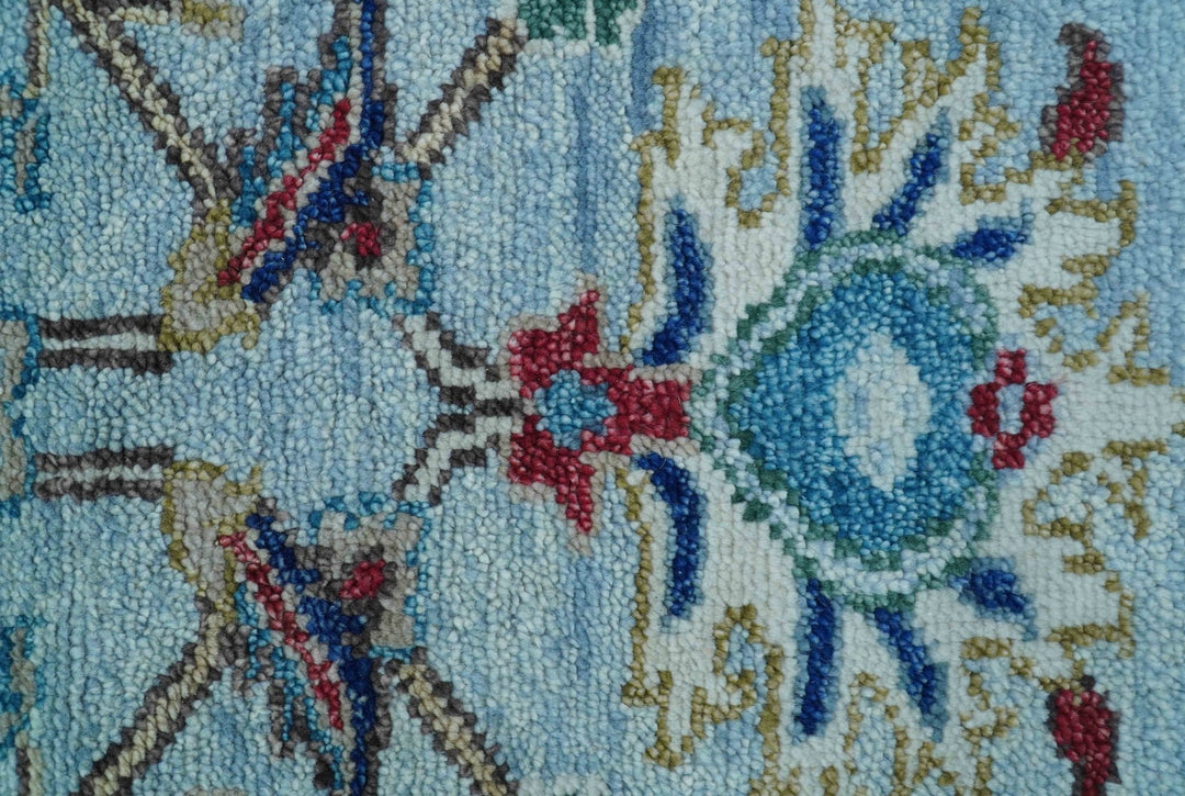 Transitional Oushak Design Red And Blue Hand Knotted Wool Rug - The Rug Decor