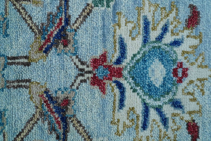 Transitional Oushak Design Red And Blue Hand Knotted Wool Rug - The Rug Decor