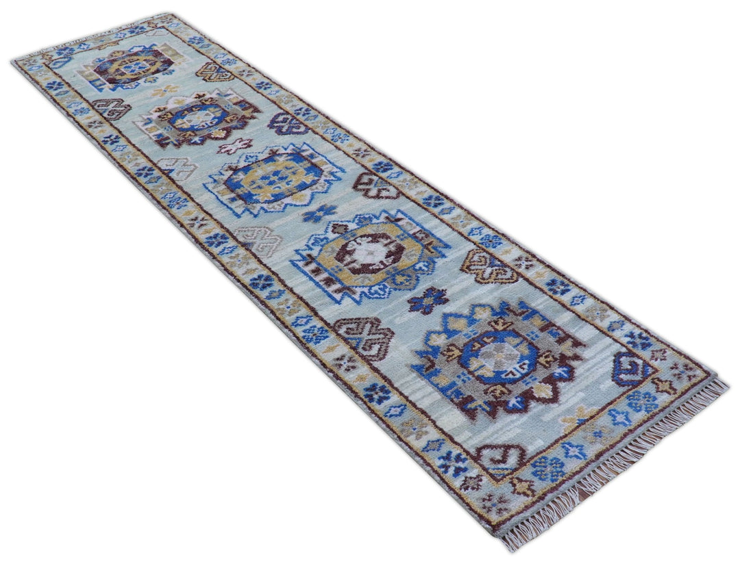 Transitional Silver And Brown Hand Knotted 2.7x10 Wool Rug - The Rug Decor