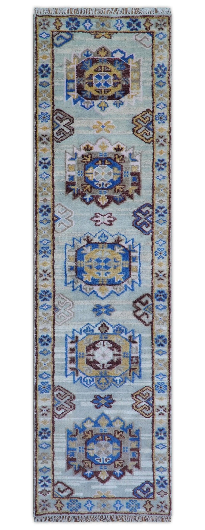Transitional Silver And Brown Hand Knotted 2.7x10 Wool Rug - The Rug Decor