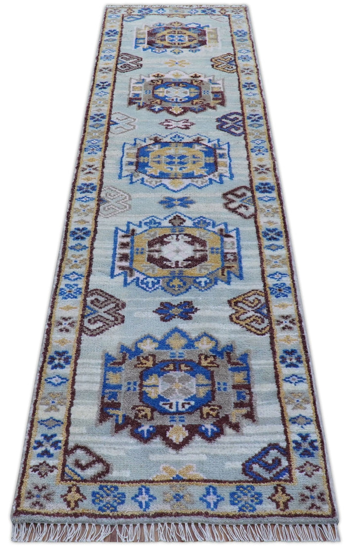 Transitional Silver And Brown Hand Knotted 2.7x10 Wool Rug - The Rug Decor