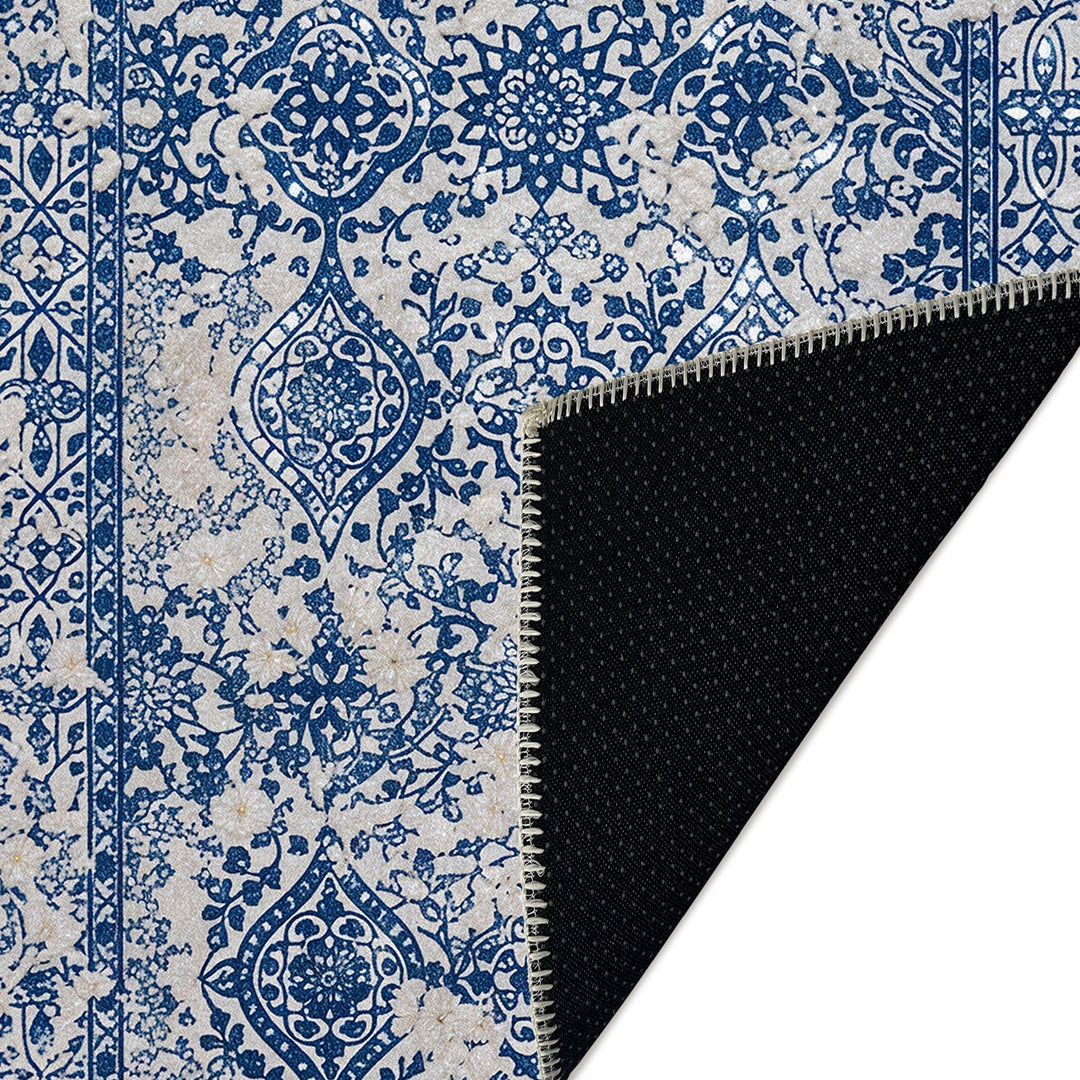 Transitional Style Blue Machine Washable Cotton Area Rug - The Rug Decor