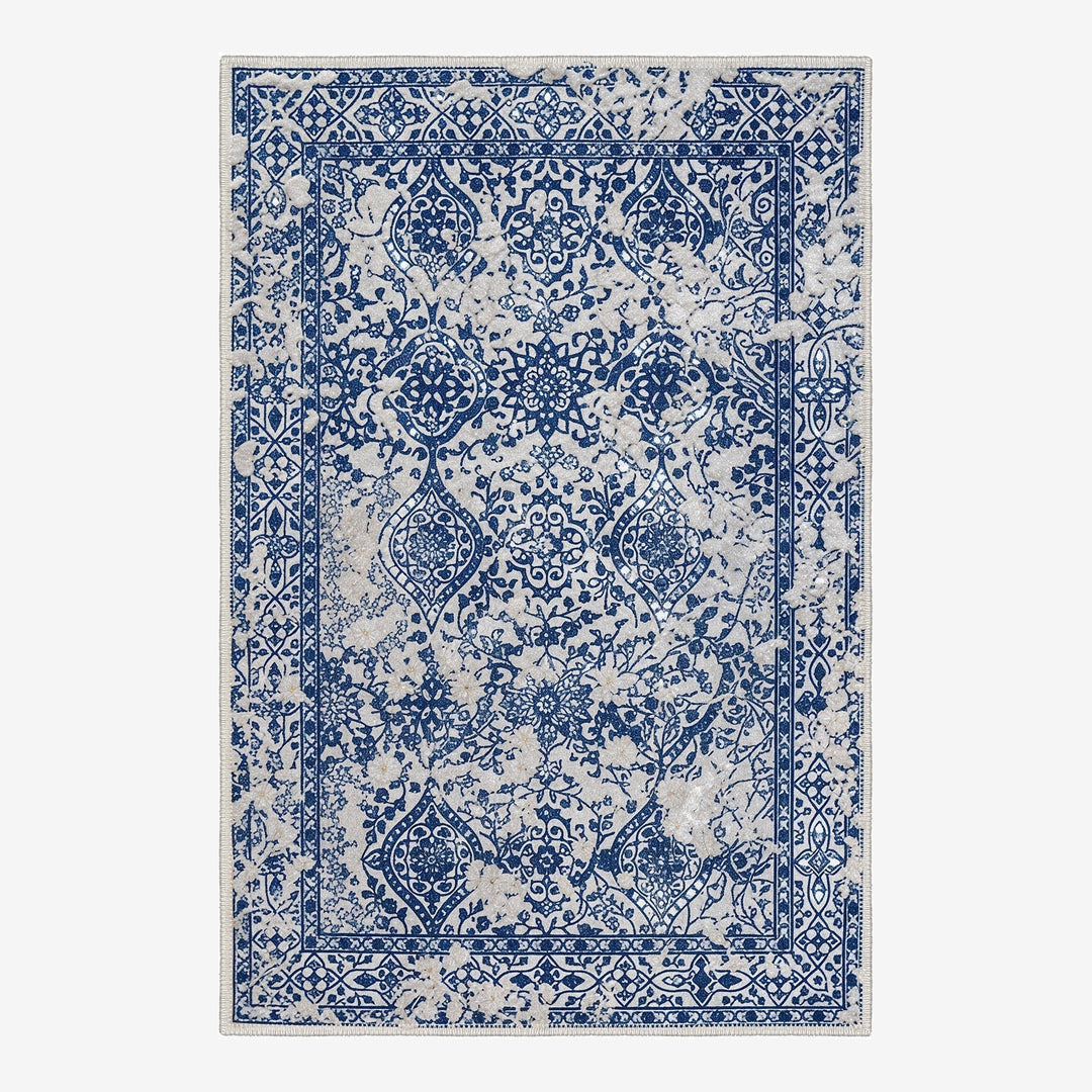 Transitional Style Blue Machine Washable Cotton Area Rug - The Rug Decor