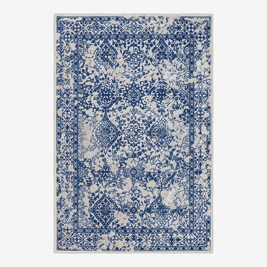 Transitional Style Blue Machine Washable Cotton Area Rug - The Rug Decor