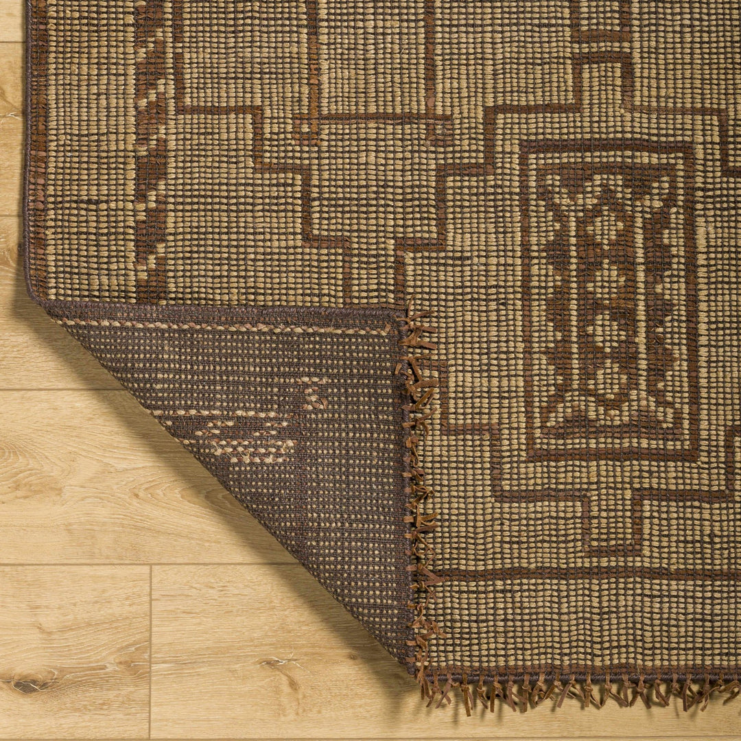 Transitional Style Brown Hand Woven Jute & Leather Rug - The Rug Decor