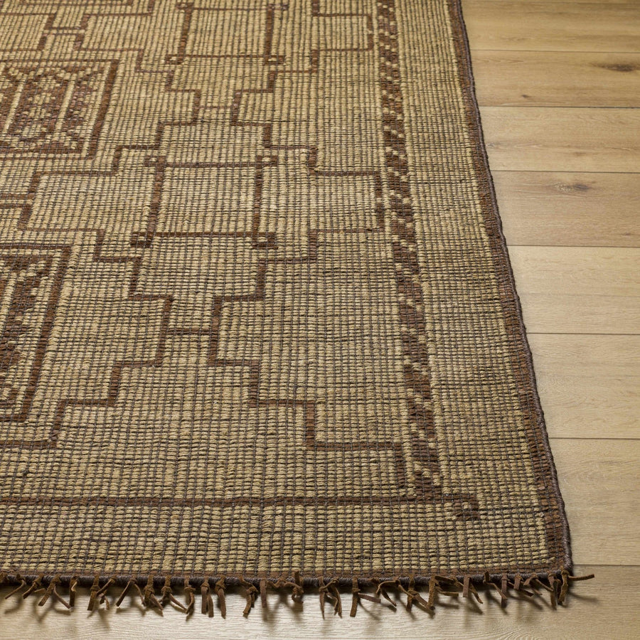 Transitional Style Brown Hand Woven Jute & Leather Rug - The Rug Decor