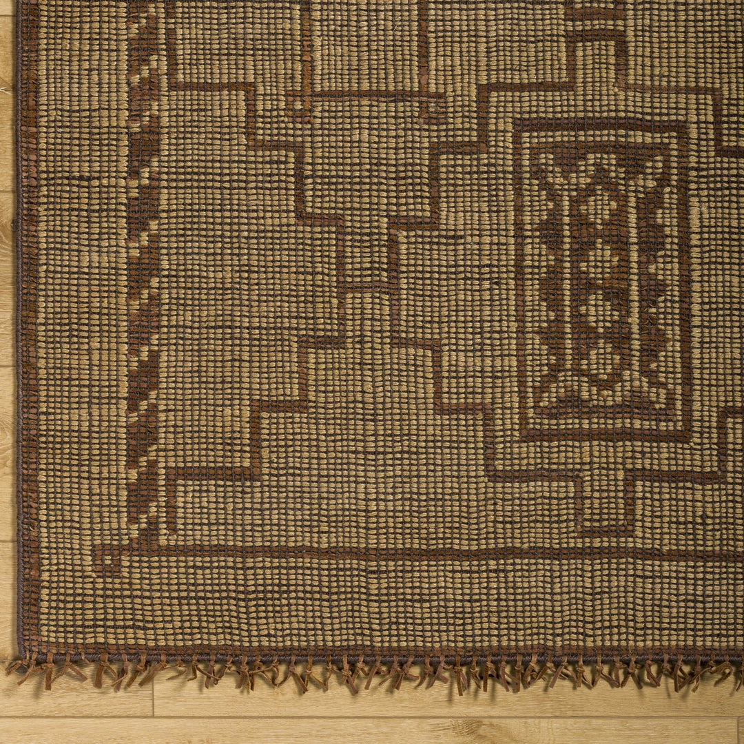 Transitional Style Brown Hand Woven Jute & Leather Rug - The Rug Decor